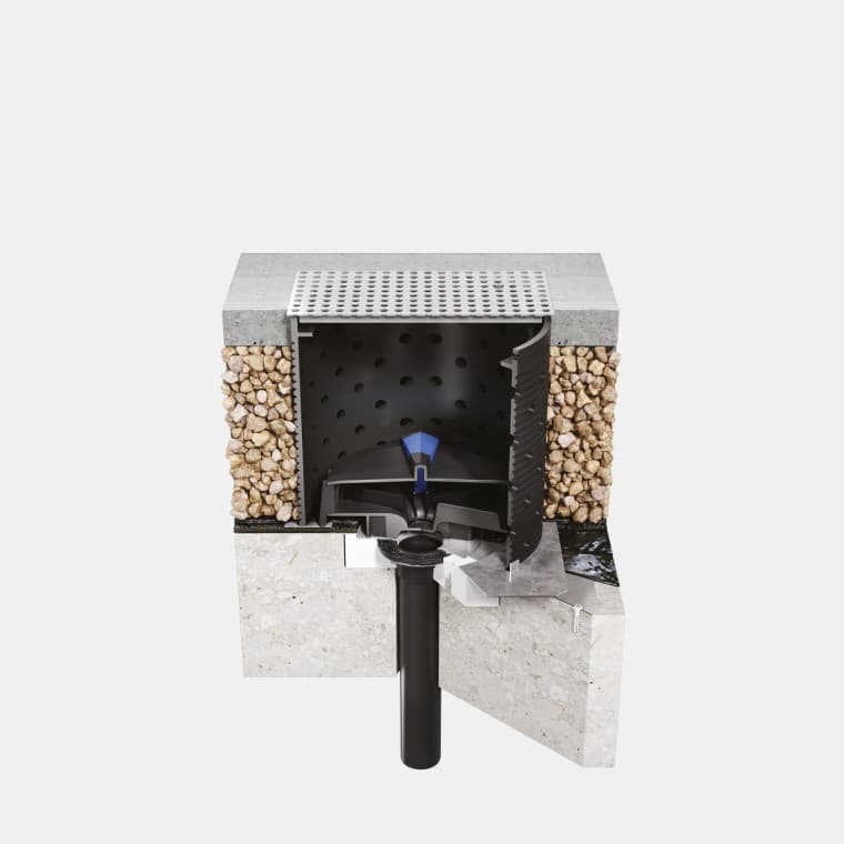 Instalimi i Geberit Pluvia në një çati betoni të ecshme me membranë bituminoze Instalimi i Geberit Pluvia në një çati betoni të ecshme me membranë bituminoze