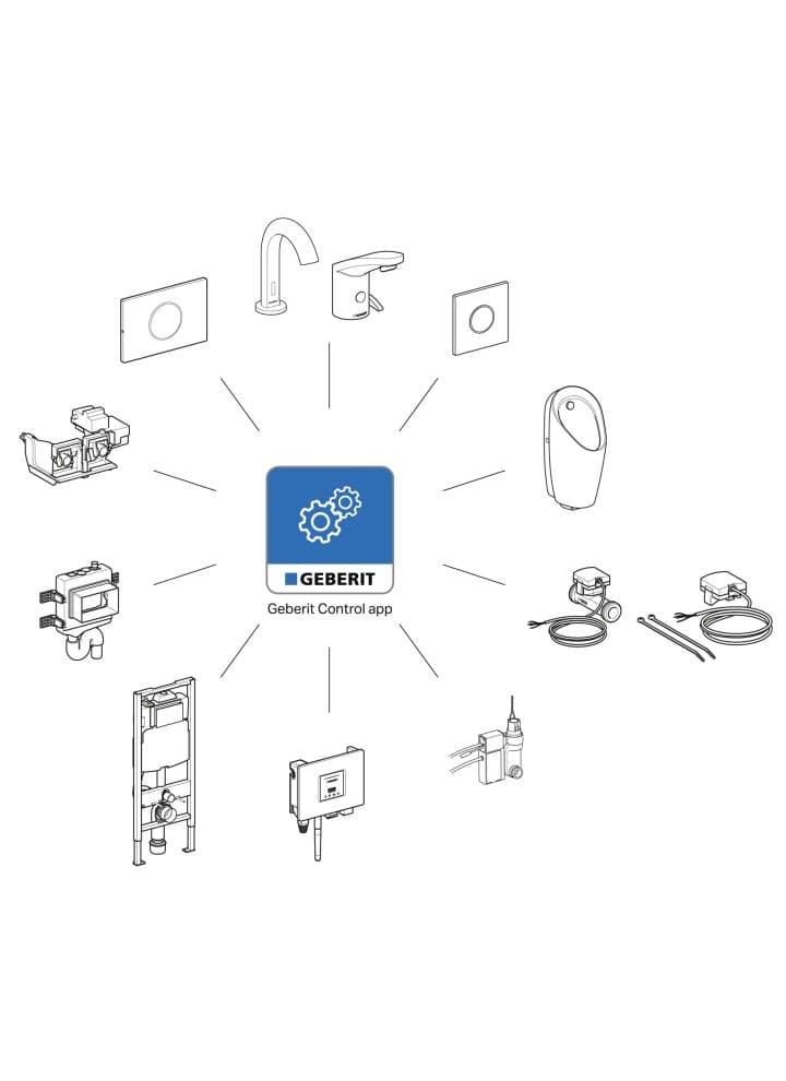 Përmbledhje e aplikacionit Geberit Control me sensorët GEBUS Përmbledhje e aplikacionit Geberit Control me sensorët GEBUS