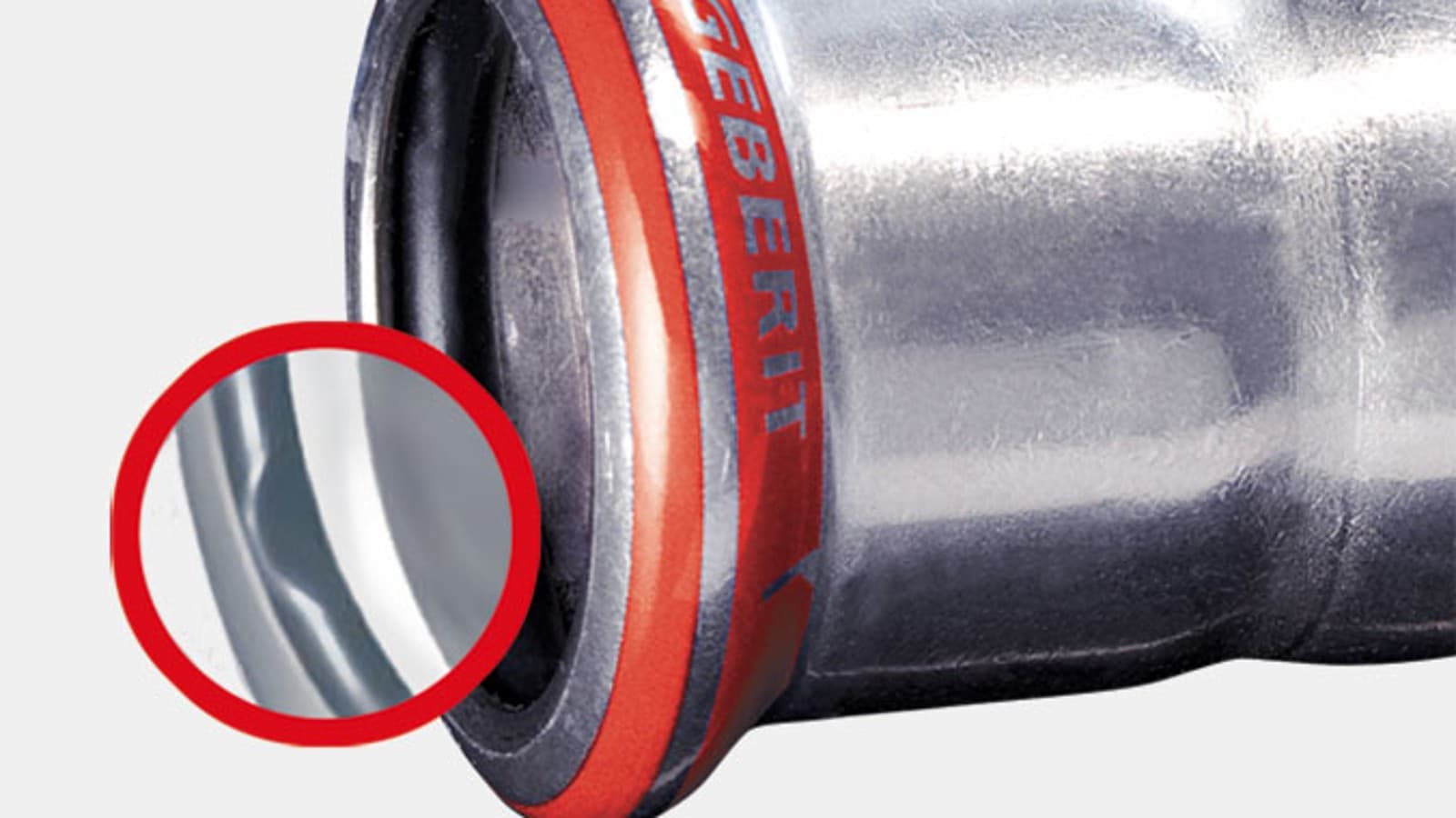 Pjesë lidhëse Geberit Mapress Carbon Steel me tregues presimi të kuq dhe unazë të zezë O Pjesë lidhëse Geberit Mapress Carbon Steel me tregues presimi të kuq dhe unazë të zezë O